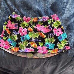 Tropical Floral Swim Skirt - Black with Neon Pink & Teal